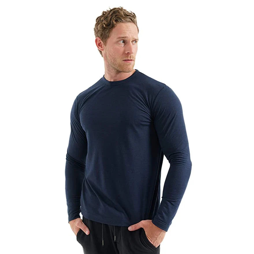 Men's 100% Merino Wool Thermal Long Sleeve T-Shirt Base Layer Breathable Wicking Anti-Odor Underwear for Outdoor Activities