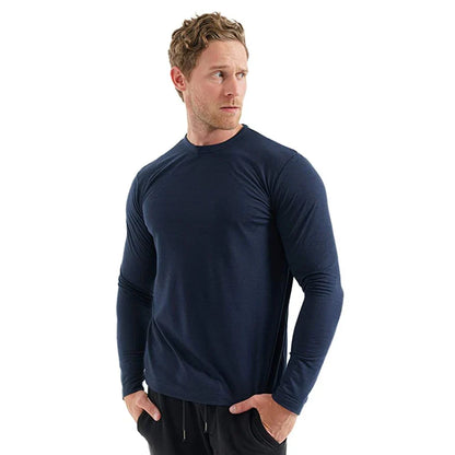 Men's 100% Merino Wool Thermal Long Sleeve T-Shirt Base Layer Breathable Wicking Anti-Odor Underwear for Outdoor Activities