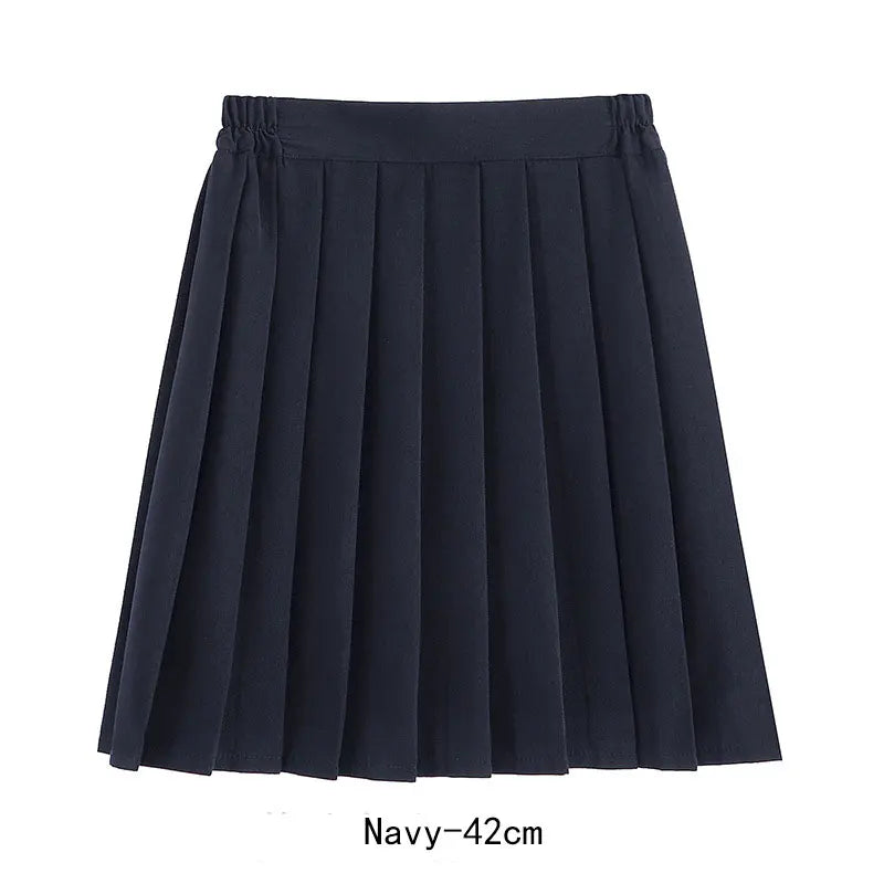 Women Skirt Elastic Waist Japanese Student Girls School Uniform Solid JK Pleated Skirt Short/Middle/Long Skirt A-Line Streetwear