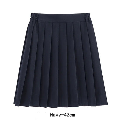 Women Skirt Elastic Waist Japanese Student Girls School Uniform Solid JK Pleated Skirt Short/Middle/Long Skirt A-Line Streetwear