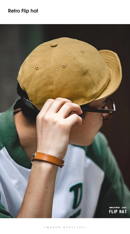 Retro Peaked Cap for Men Designer Beret Streeetwear Short Brim Flip Hat Casual Newsboy Hats Jeans Blue Khaki Amekaji Wear