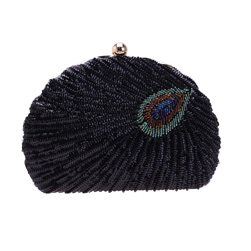 Shell Shape Women's Clutch Bag Sequin Purses and Handbags Luxury Designer Retro Embroidery Evening Bag Female Party Handbag Z079
