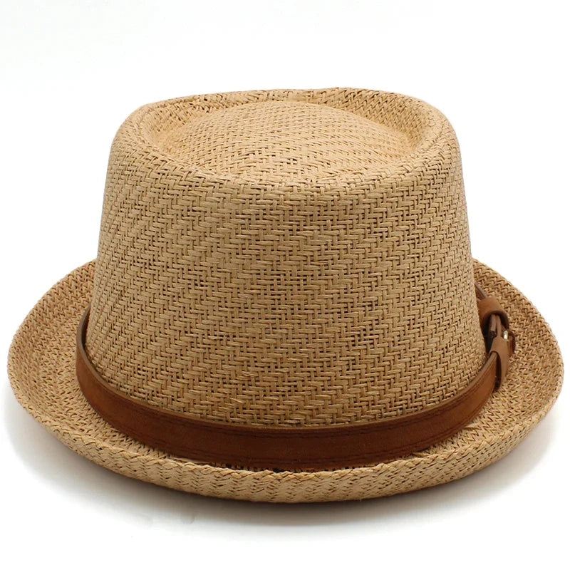 Men Women Classical Straw Pork Pie Hats Fedora Sunhats Trilby Caps Summer Boater Beach Outdoor Travel Party Size US 7 1/4 UK L