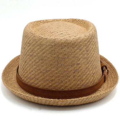 Men Women Classical Straw Pork Pie Hats Fedora Sunhats Trilby Caps Summer Boater Beach Outdoor Travel Party Size US 7 1/4 UK L