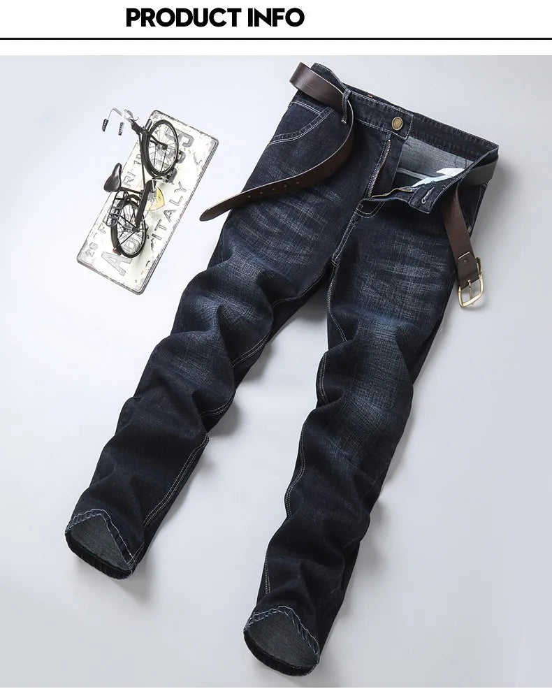 2026 Straight Elastic Cotton Jeans Men Fashion Business Classic Style Jean Denim Pants Trouser
