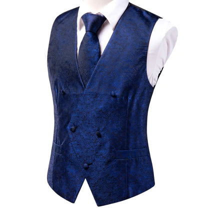 Fashion Silk Vest For Men Classic Gold Champane Yellow Waistcoat Jacket Tie Hankerchief Cufflinks Sets Dress Suit Wedding Hi-Tie