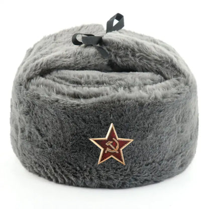 Soviet Badge Ushanka Men&Women Bomber Hats CCCP Army Pilot Trapper Trooper Hat Winter Faux Rabbit Fur Earflap Snow Caps