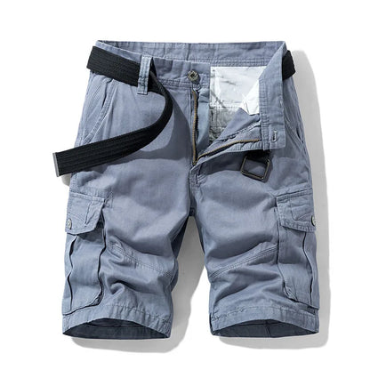 2025 Summer Men's Baggy Multi Pocket Military Cargo Shorts Male Cotton Khaki Mens Tactical Shorts Short Pants 30-38 No Belt