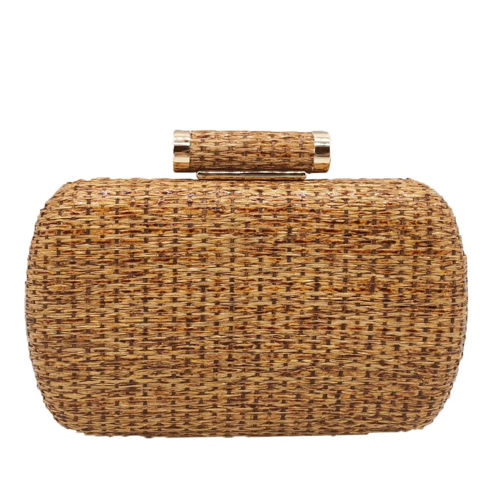 Straw Women Metal Clutches Chain Shoulder and Crossbody Bags Ladies Party Cockatail Evening Beach Clutch Purse