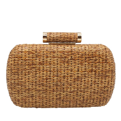 Straw Women Metal Clutches Chain Shoulder and Crossbody Bags Ladies Party Cockatail Evening Beach Clutch Purse