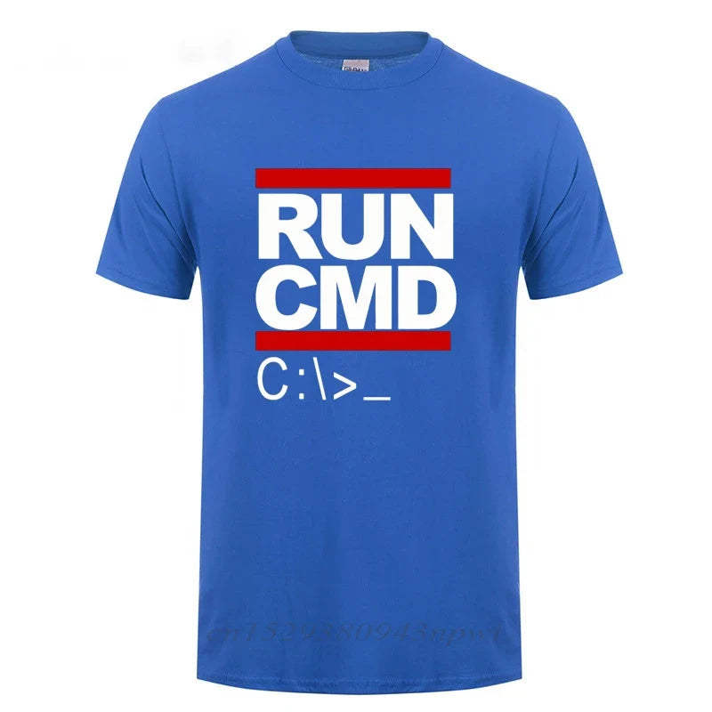Run Cmd Computer Programmer Tshirts Funny Birthday Gift For Man Boyfriend Husband Summer 2023 Short Sleeve Cotton T-Shirt