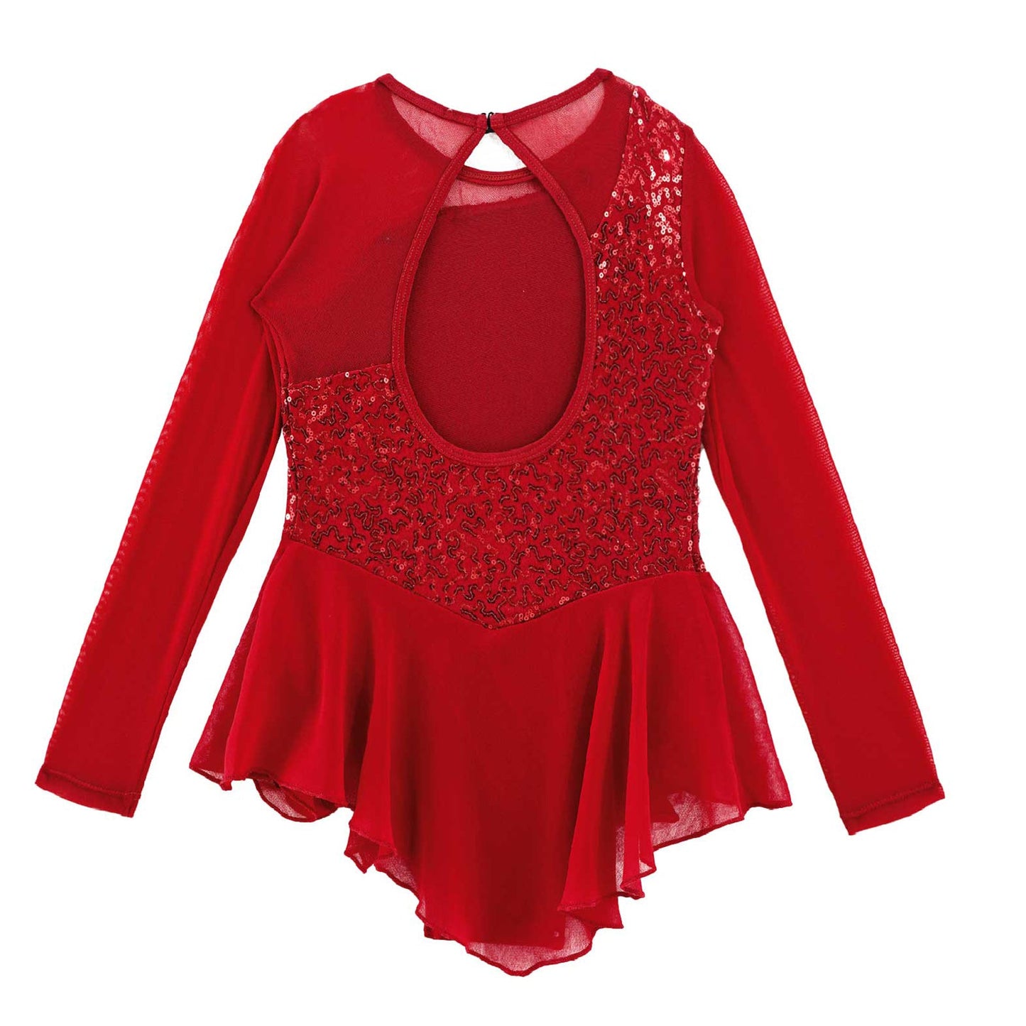 Girls Figure Ice Skating Dress Sparkly Sequin Gymnastics Dance Ballet Tutu Leotard Kids Long Sleeve Mesh Splice Dance Costume