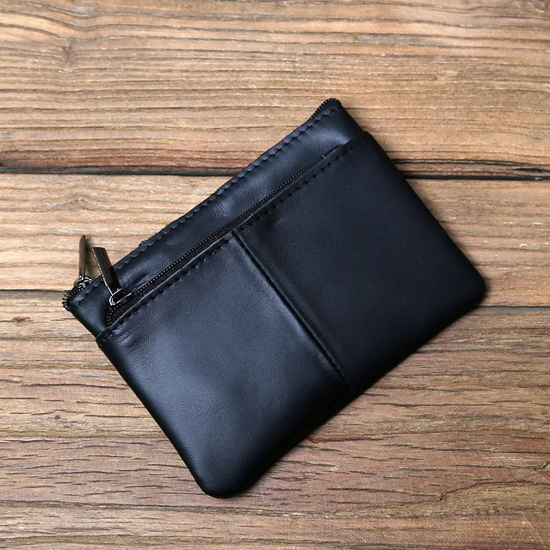 Men's Leather Zipper Coin Wallet First Layer Cowhide Mini Short Wallet Handbag Change Wallet