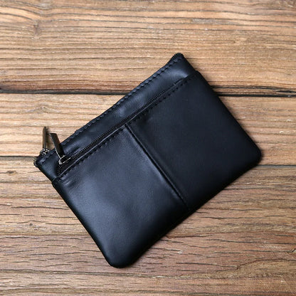 Men's Leather Zipper Coin Wallet First Layer Cowhide Mini Short Wallet Handbag Change Wallet