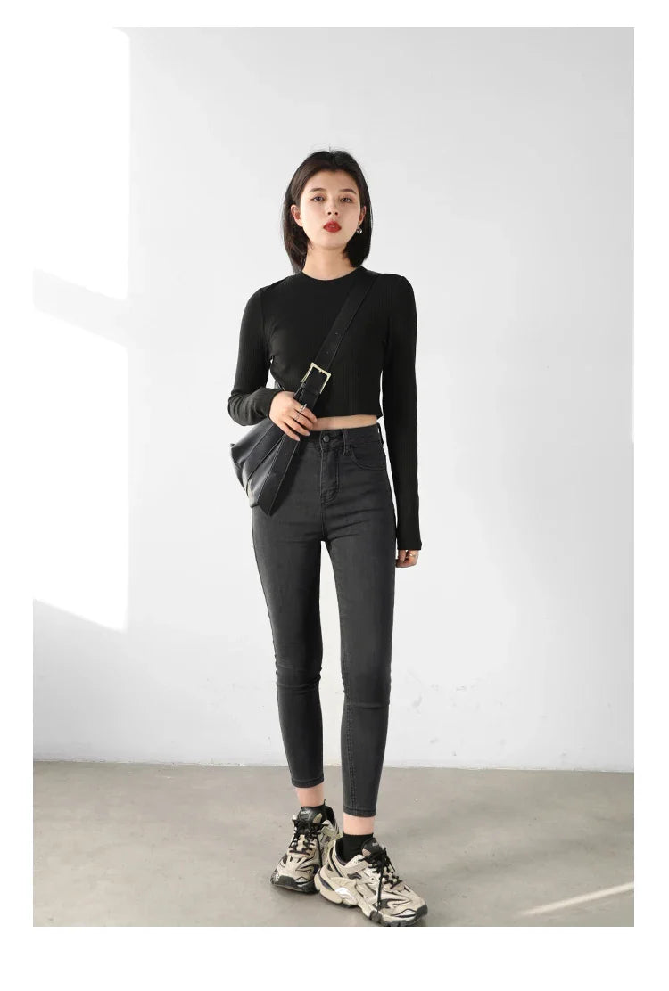 Women Jeans Retro High Waist Stretch Pencil Denim Pants Elastic for Woman Female Trousers Autumn Winter Ladies