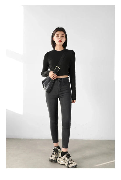 Women Jeans Retro High Waist Stretch Pencil Denim Pants Elastic for Woman Female Trousers Autumn Winter Ladies