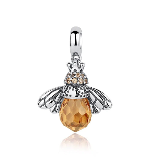 925 Sterling Silver Lovely Orange Bee Insect Pendant Necklace for Women 14K Gold Plated Jewelry Birthday Gift 2 Colors