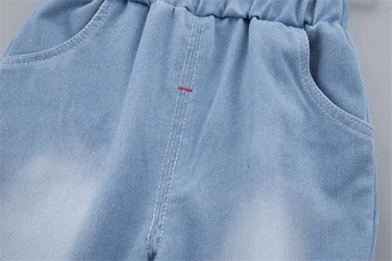 New Summer Baby Boys Denim Clothing Children Casual Short Sleeve Shirt Shorts 2Pcs/Set Kids Sportswear Toddler Fashion Wear