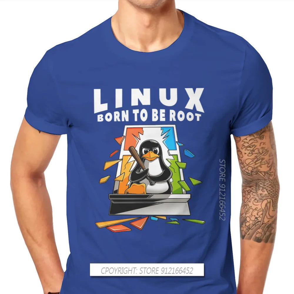 Linux Operating System Tux Penguin Man TShirt Window Crash Root Illustration Fashion T Shirt Graphic Sweatshirts New Trend Tees