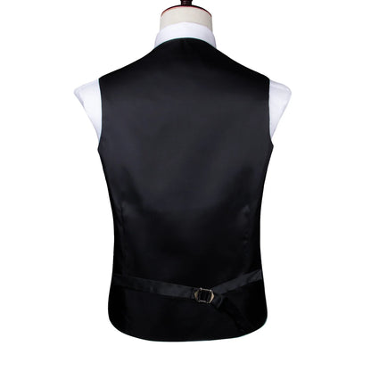 Silk Mens Vests Sleeveless Waist Jacket Jacquard Black Orange Floral Waistcoat Tie Hanky Cufflinks Set for Men Casual XXL
