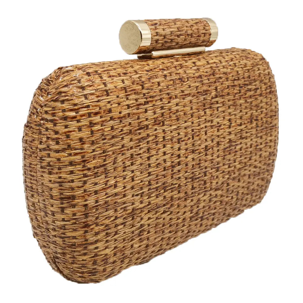 Straw Women Metal Clutches Chain Shoulder and Crossbody Bags Ladies Party Cockatail Evening Beach Clutch Purse