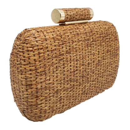 Straw Women Metal Clutches Chain Shoulder and Crossbody Bags Ladies Party Cockatail Evening Beach Clutch Purse