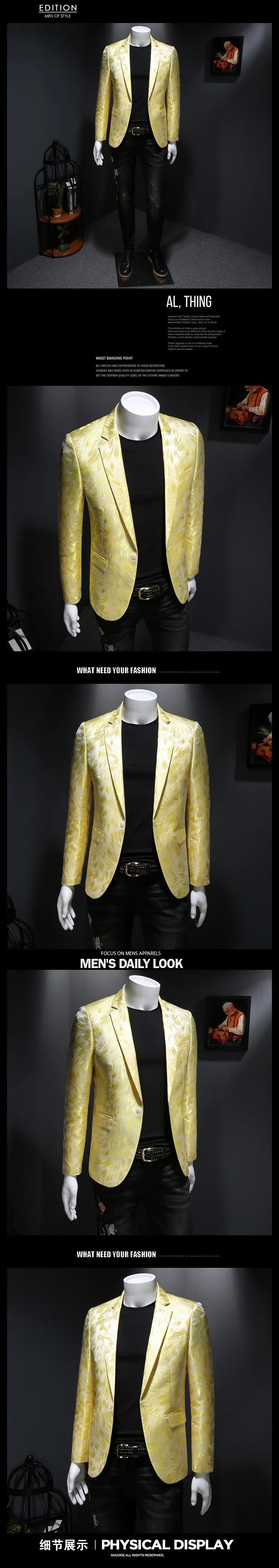 Spring Luxury Embroidery Men Blazers New Men Gold Yarn Casual Suit Jacket Stage Dress High Quality Wedding Business Bleazer Man