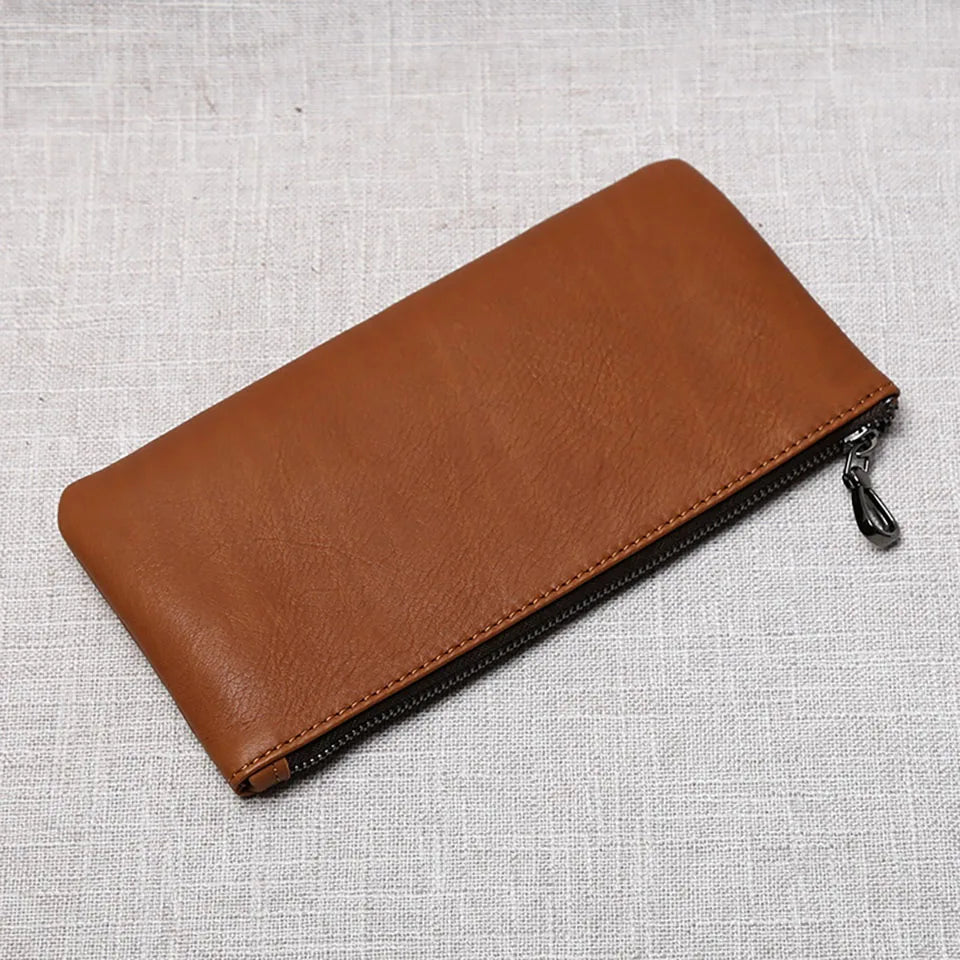 Men's Genuine Leather Long Zipper Wallet First Layer Cowhide Youth Ultra-Thin Handbag Wallet Trendy Brand Simple Wallet