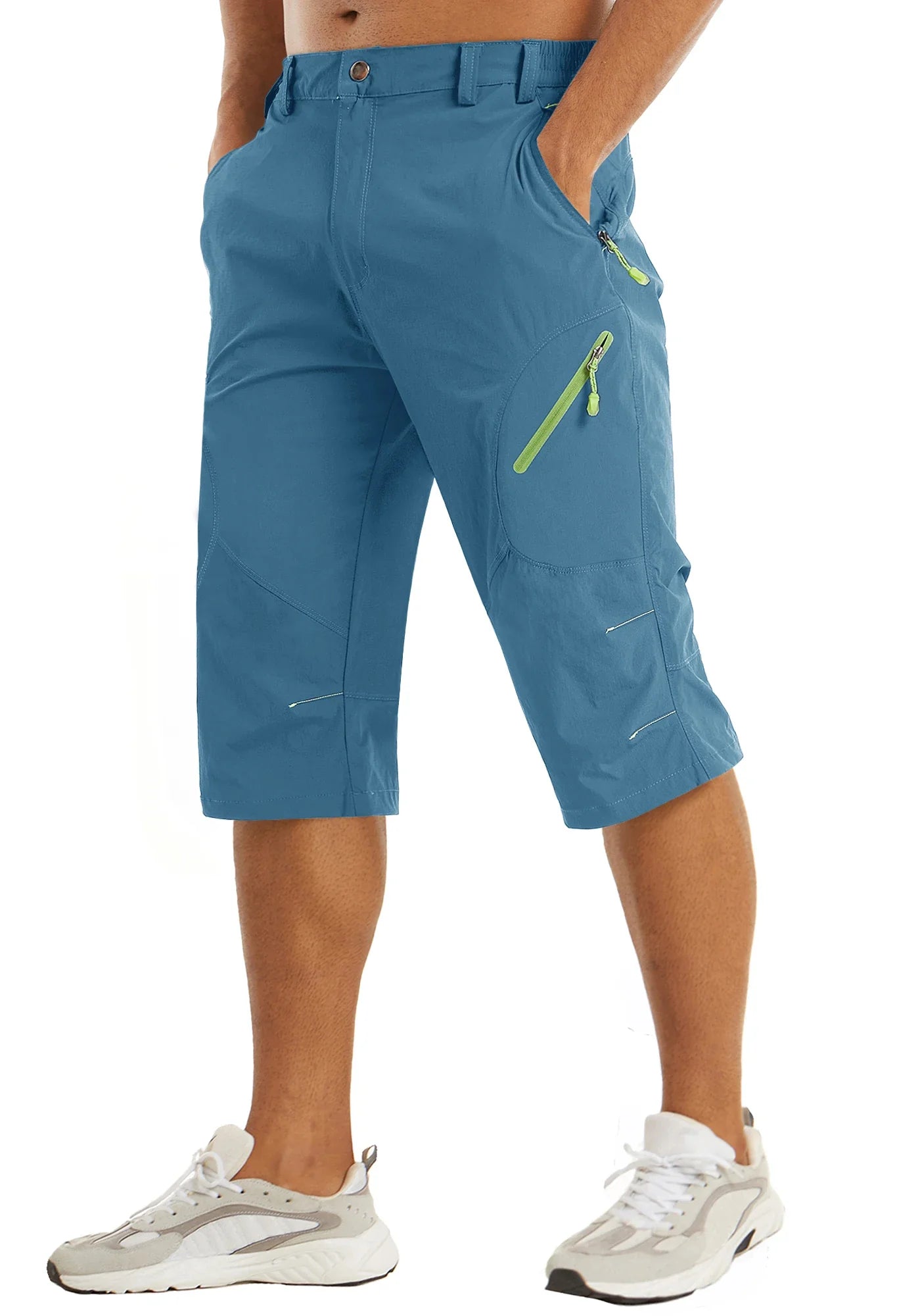 Below Knee Length Summer Waterproof Shorts Mens Quick Drying 3/4 Capri Pants Hiking Walking Sports Outdoor Nylon Shorts