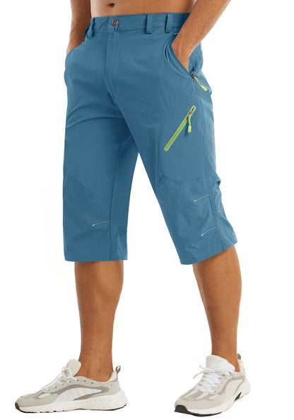 Below Knee Length Summer Waterproof Shorts Mens Quick Drying 3/4 Capri Pants Hiking Walking Sports Outdoor Nylon Shorts