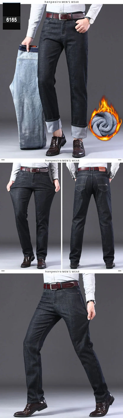 2024 New Jeans Brand Autumn Winter Jeans Warm Flocking Warm Soft Men Activities Warm Fleece Men Jeans Black Blue  Colors