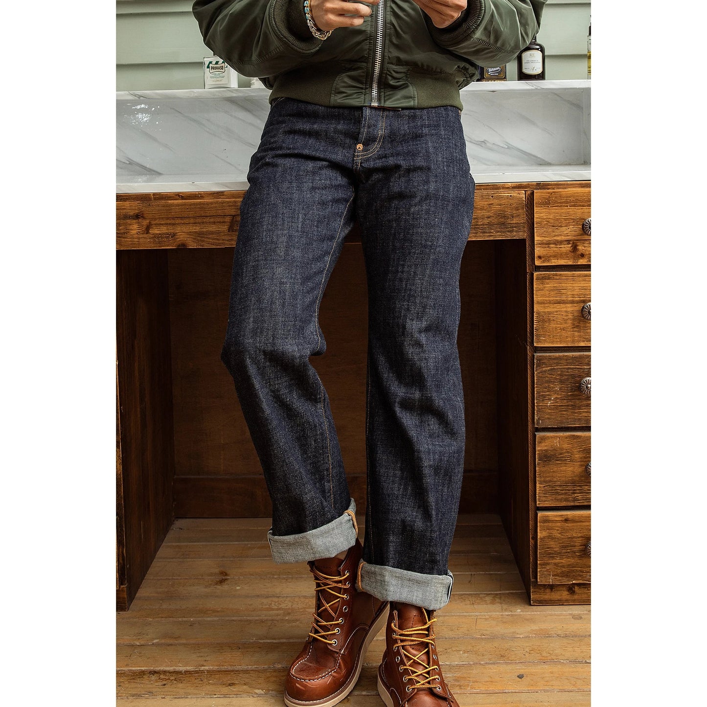DN-0006 14oz Raw Indigo Selvage Washed Loose Fitting Pants Sanforised Denim Jean