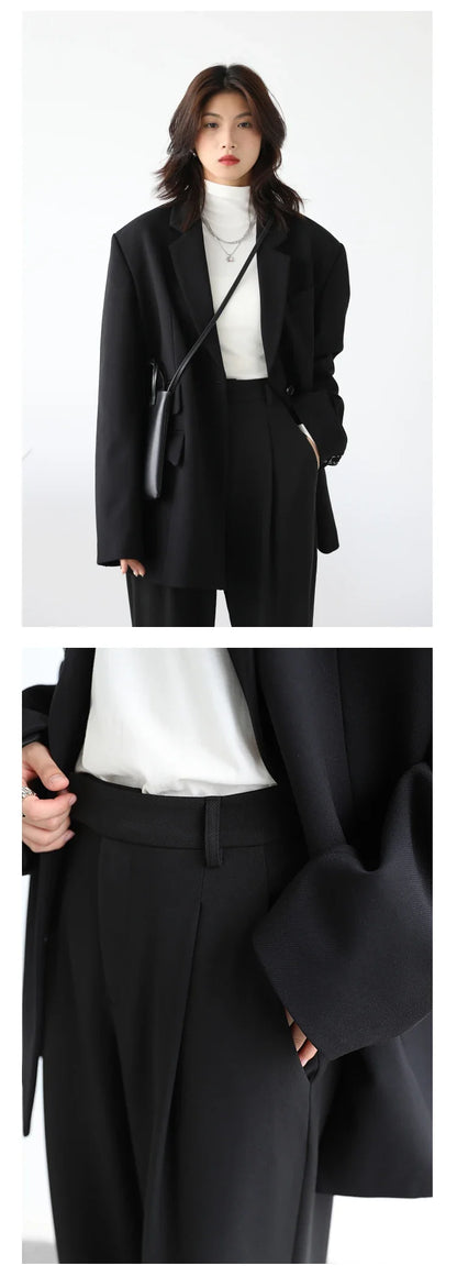 Simple Casual Women Twill Suit Pants Wide Leg Pants Straight Floor Pants Office Ladies Female Trousers