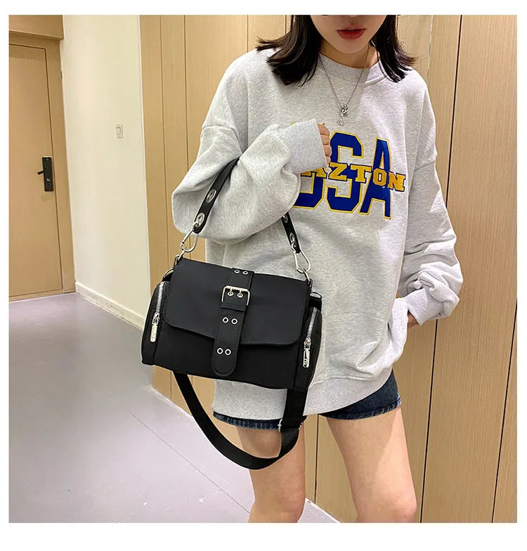 Nylon Women Shoulder Crossbody Bag Black Fashion Rivet Axillary Bags Brand Design Ladies Female Handbag Small Black Bolsa Femini