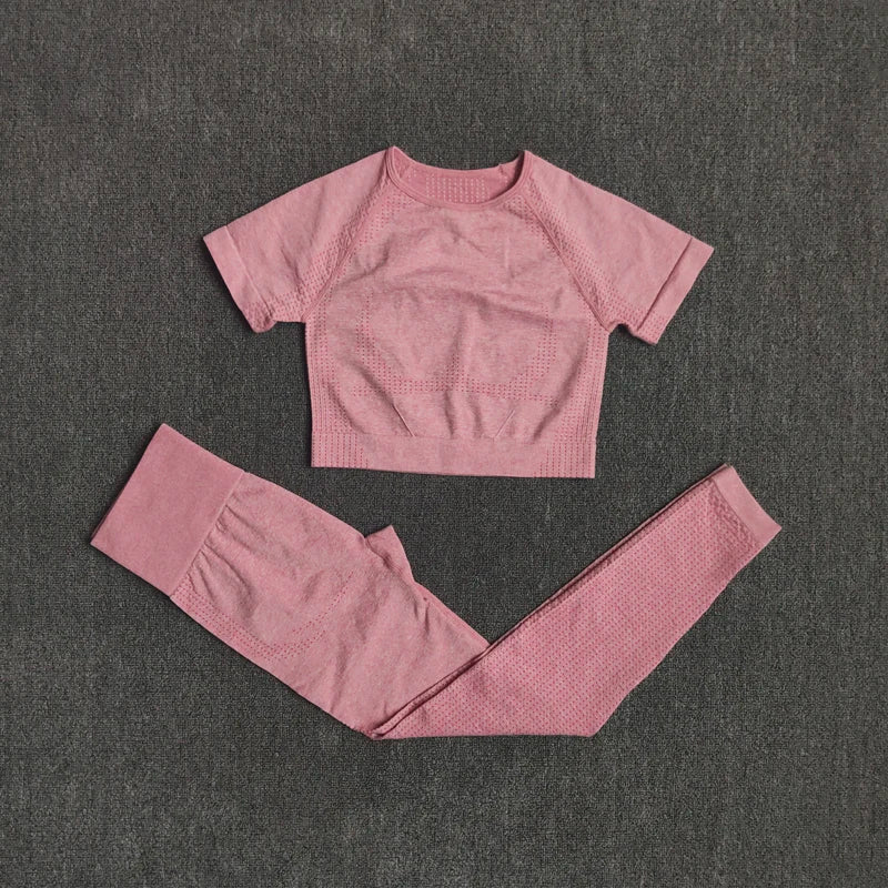2/3/5PCS Seamless Women Yoga Set Workout Sportswear Gym Clothing Fitness Long Sleeve Crop Top High Waist Leggings Sports Suits