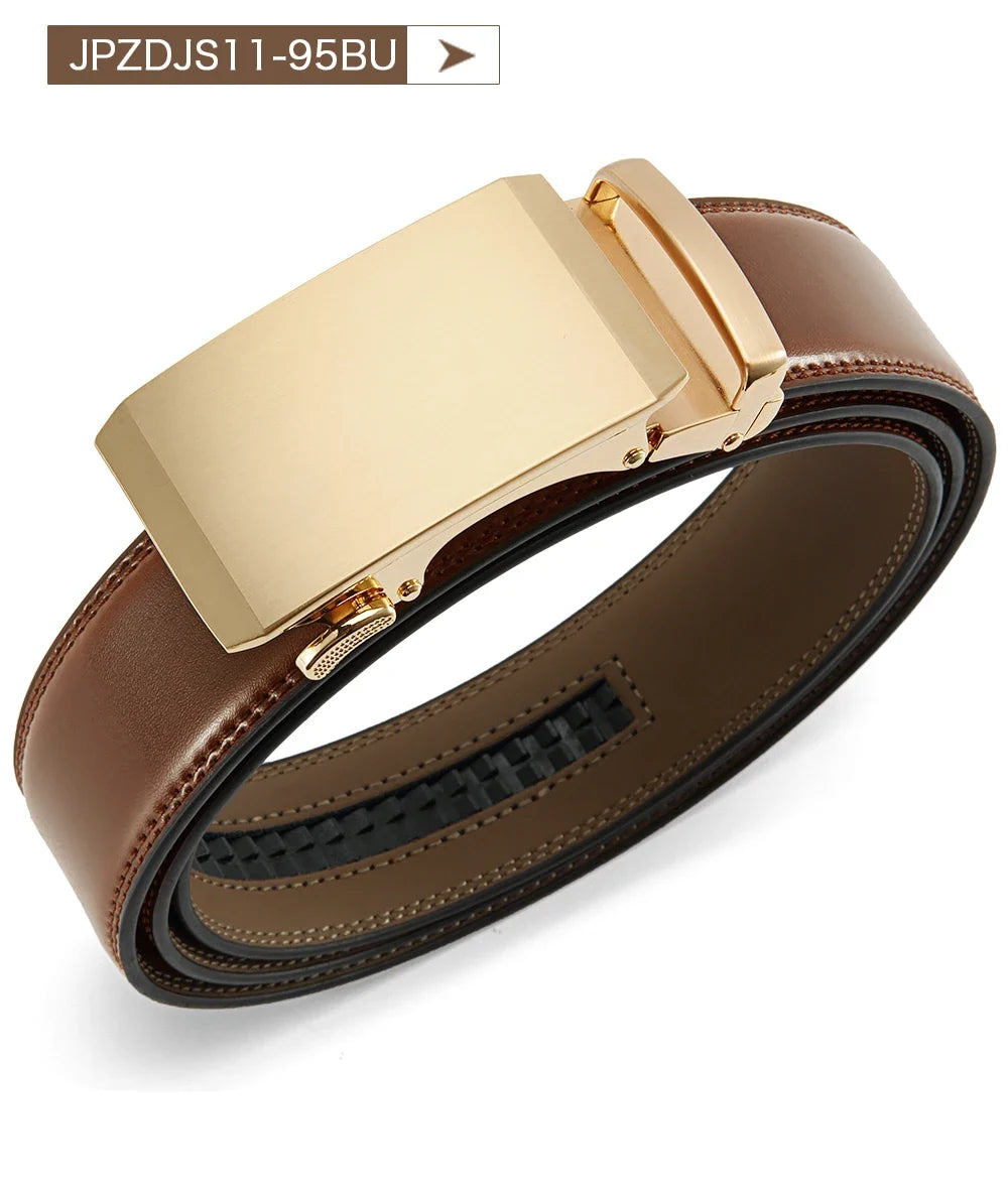 Multicolor Genuine Leather Men's Belts Fashion Business Automatic Buckle Straps Ratchet Cow Leather Waistband 3.5cm Width