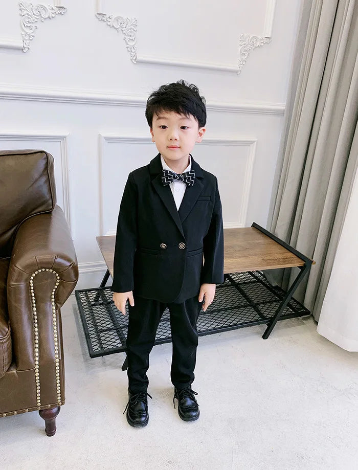 Teenager Boys Pink Black Jacket+Pants 2Pcs Clothing Set Gentleman Kids Formal Wedding Suit Children Performance Graduation Dress