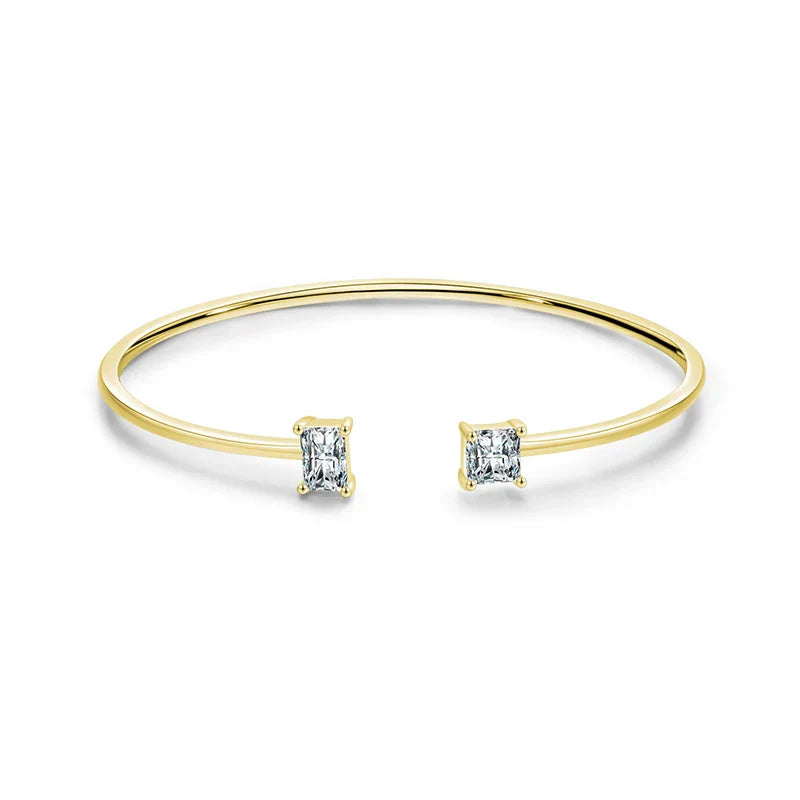 925 Sterling Silver Luxury Asymmetry Sparkling AAAAA Zirconia Open Size Bangle Bracelet For Women Wedding Fine Jewelry