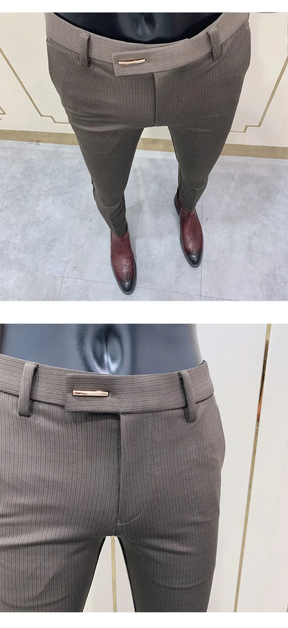Fashion Striped Suit Pant 2022 Men Elegant Slim Fit Tight-ankle Trousers Pants Men Office Party Business Slim Fit Dress Trousers