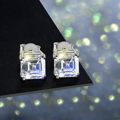 Total 0.8ct 6.0mm Moissanite D Color VVS1 Asscher Cut 18K White Gold Plated Earrings Jewelry Woman Girlfriend Gift