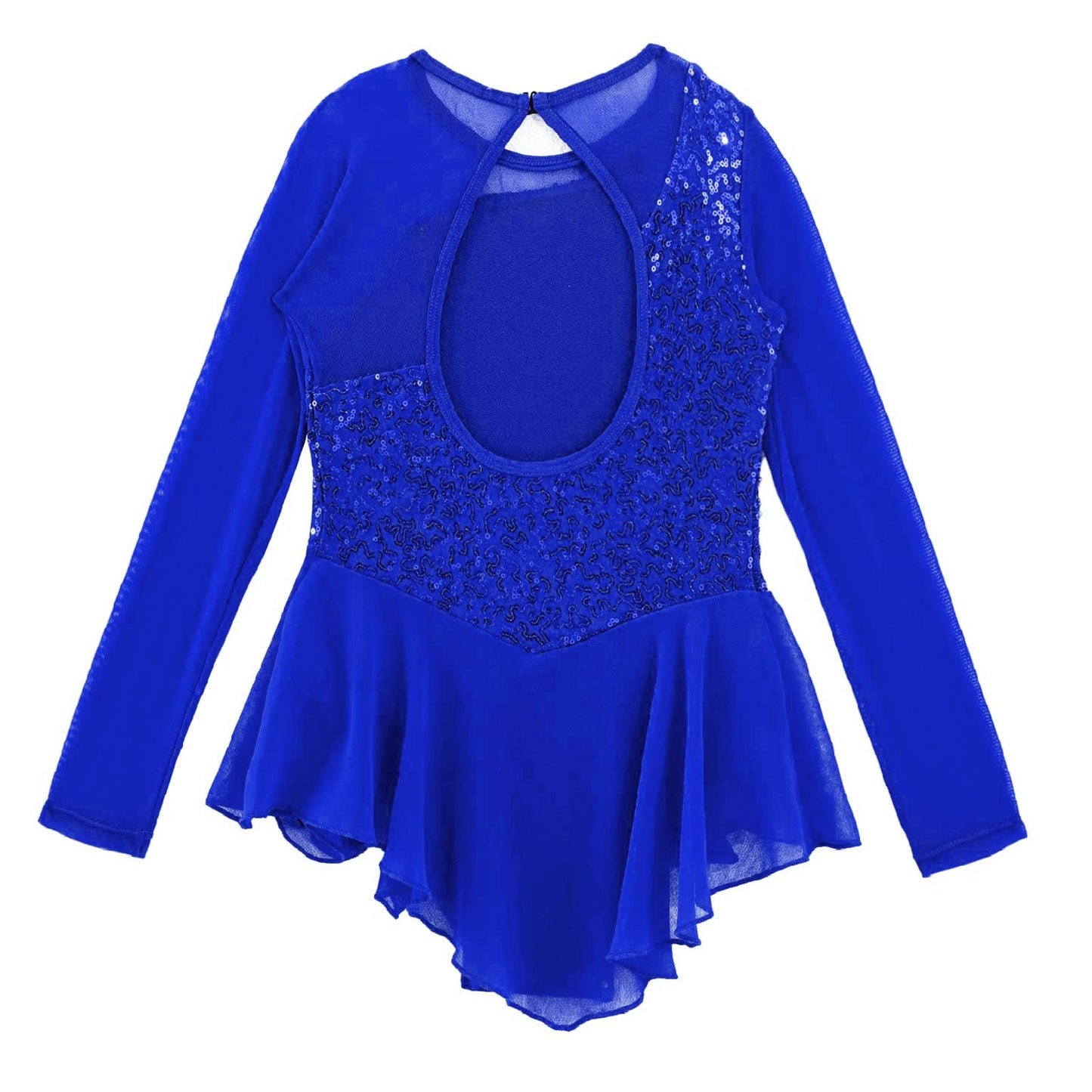Girls Figure Ice Skating Dress Sparkly Sequin Gymnastics Dance Ballet Tutu Leotard Kids Long Sleeve Mesh Splice Dance Costume
