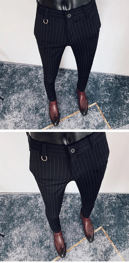 Men Suit Pants Hombre Pantalones 2026 Spring Stretch Slim Formal Trousers for Men Fashion Casual Stripe Dress Pants Men Clothing