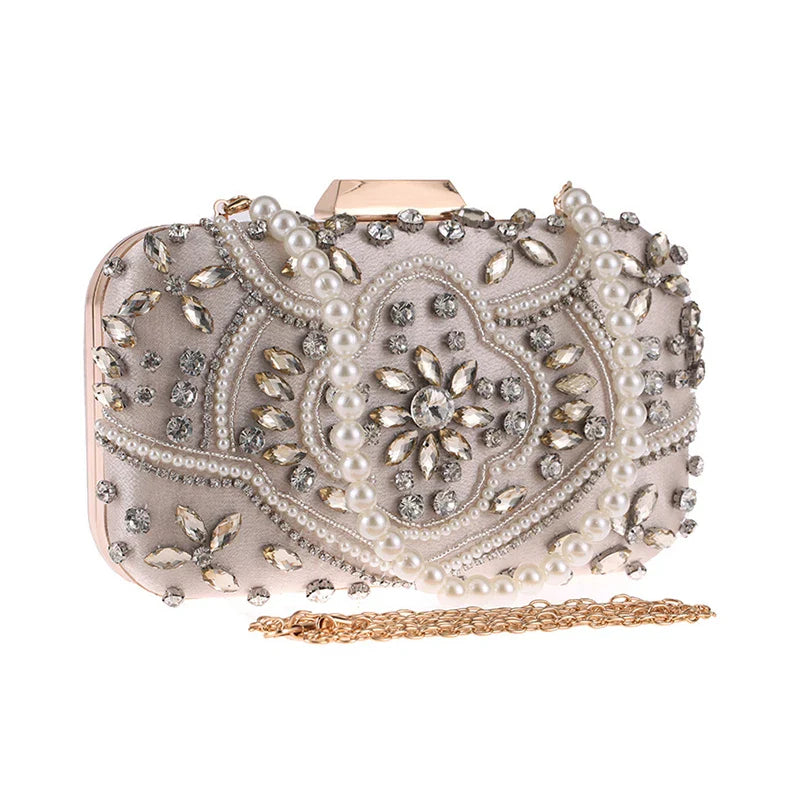 Women's Evening Clutch Bag Party Purse Luxury Wedding Clutches For Bridal Exquisite Crystal Ladies Handbag Apricot Silver Wallet