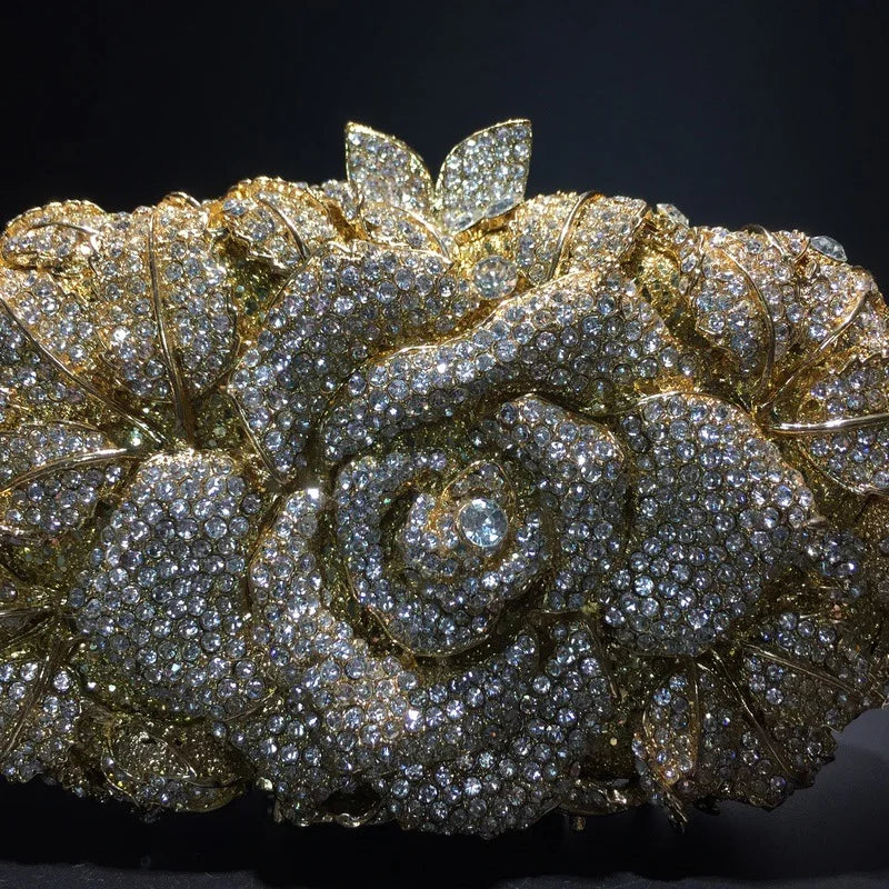 Green Pink Multicolored Rose Crystal Women Evening Clutches Bags Diamond Wedding Cocktail Party Purse And Stone Handbag