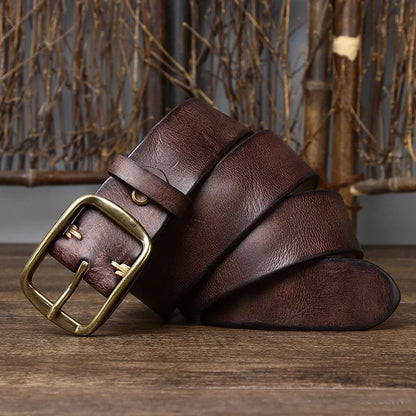 3.8CM Thick Cowhide Copper Buckle Genuine Leather Casual Jeans Belt Men High Quality Retro Luxury Male Strap Cintos