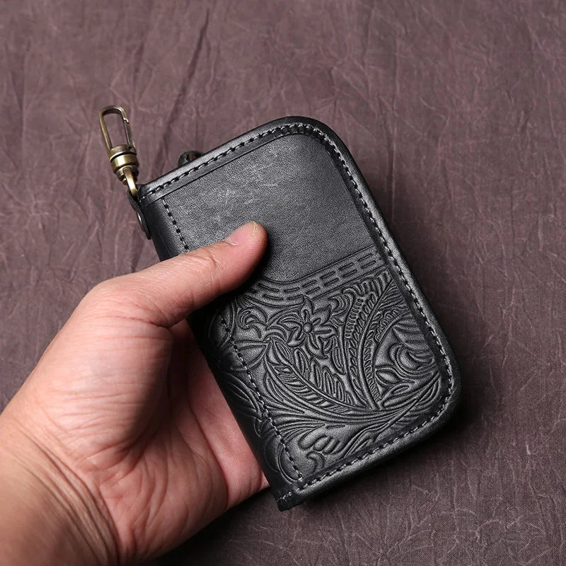 Men's Leather Key Bag, The First LayerOf Cowhide, Ladies' Purse, Multi-functional Vintage Vegetable Tanned Leather ID Bag.