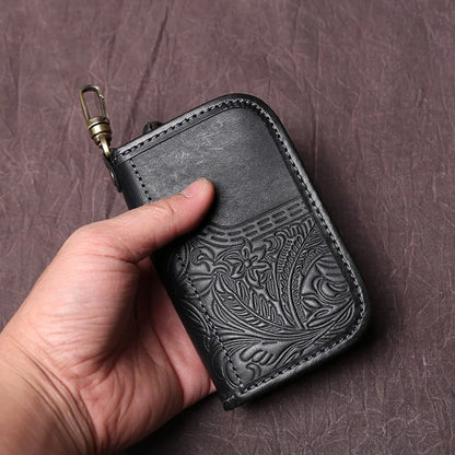 Men's Leather Key Bag, The First LayerOf Cowhide, Ladies' Purse, Multi-functional Vintage Vegetable Tanned Leather ID Bag.