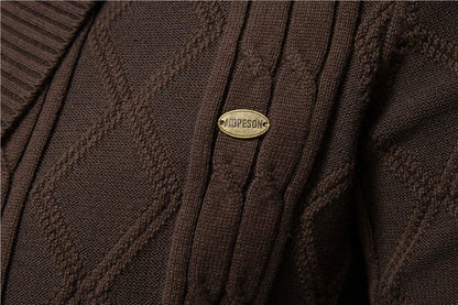 Cotton Argyle Cardigan Men Casual Single Breasted Solid Color Business Mens Cardigans New Winter Fashion Sweater Man