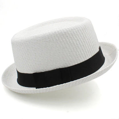 Men Women Classical Straw Pork Pie Hats Fedora Sunhats Trilby Caps Summer Boater Beach Outdoor Travel Party Size US 7 1/4 UK L