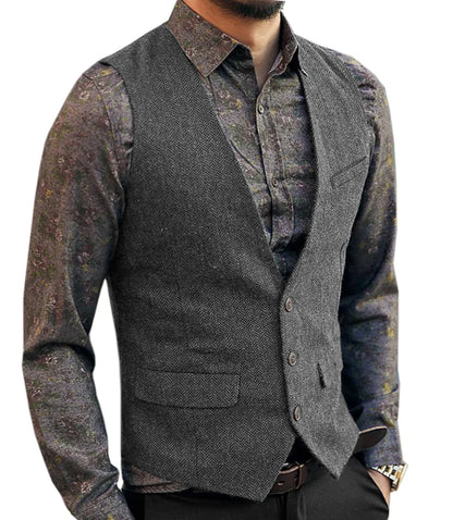 Men's V-Neck Suit Vests Fashion Formal Slim Fit Business Herringbone Dress Waistcoat for Tuxedo Wedding Party